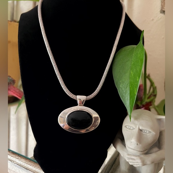 925 ESPO SIG Onyx Pendant & BA Suarti Sterling Round Foxtail Chain Necklace - Picture 3 of 8